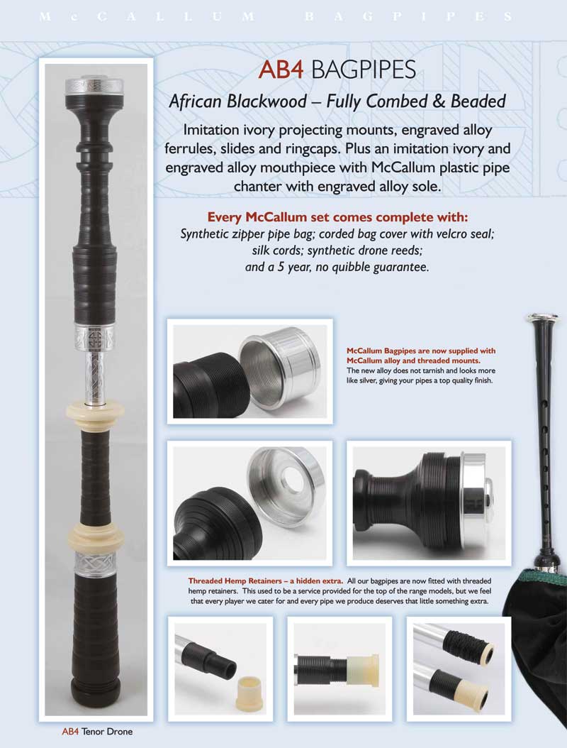 McCallum AB4 Bagpipes (Sticks, Stocks & Chanter)